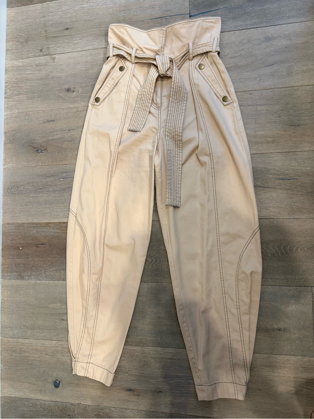 ULLA JOHNSON High-Waist Paperbag Belted Trousers - Beige